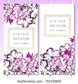 Vintage delicate invitation with flowers for wedding, marriage, bridal, birthday, Valentine's day.
