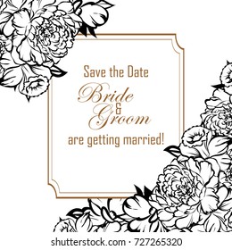 Vintage delicate invitation with flowers for wedding, marriage, bridal, birthday, Valentine's day.