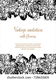 Vintage delicate invitation with flowers for wedding, marriage, bridal, birthday, Valentine's day.