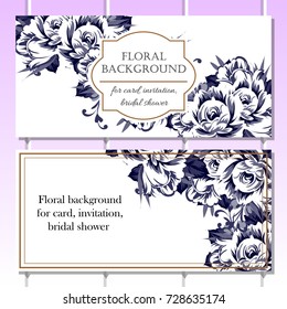 Vintage delicate invitation with flowers for wedding, marriage, bridal, birthday, Valentine's day.
