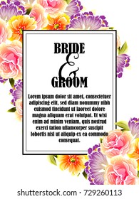 Vintage delicate invitation with flowers for wedding, marriage, bridal, birthday, Valentine's day.