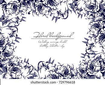 Vintage delicate invitation with flowers for wedding, marriage, bridal, birthday, Valentine's day.