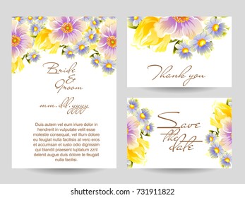 Vintage delicate invitation with flowers for wedding, marriage, bridal, birthday, Valentine's day.