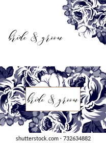 Vintage delicate invitation with flowers for wedding, marriage, bridal, birthday, Valentine's day.