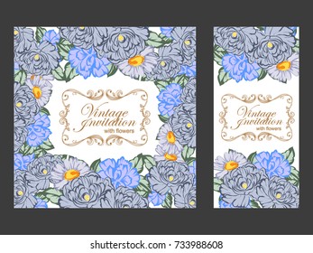 Vintage delicate invitation with flowers for wedding, marriage, bridal, birthday, Valentine's day.