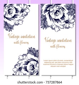 Vintage delicate invitation with flowers for wedding, marriage, bridal, birthday, Valentine's day.