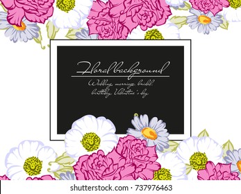 Vintage delicate invitation with flowers for wedding, marriage, bridal, birthday, Valentine's day.