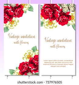 Vintage delicate invitation with flowers for wedding, marriage, bridal, birthday, Valentine's day.