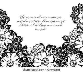 Vintage delicate invitation with flowers for wedding, marriage, bridal, birthday, Valentine's day.