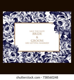 Vintage delicate invitation with flowers for wedding, marriage, bridal, birthday, Valentine's day.