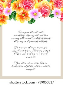 Vintage delicate invitation with flowers for wedding, marriage, bridal, birthday, Valentine's day.