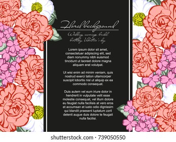 Vintage delicate invitation with flowers for wedding, marriage, bridal, birthday, Valentine's day.