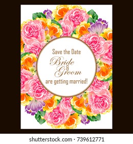 Vintage delicate invitation with flowers for wedding, marriage, bridal, birthday, Valentine's day.