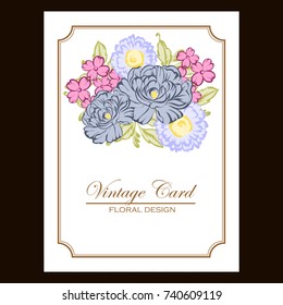 Vintage delicate invitation with flowers for wedding, marriage, bridal, birthday, Valentine's day.