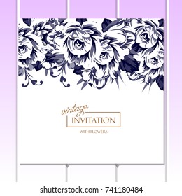 Vintage delicate invitation with flowers for wedding, marriage, bridal, birthday, Valentine's day.