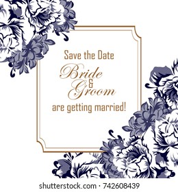 Vintage delicate invitation with flowers for wedding, marriage, bridal, birthday, Valentine's day.