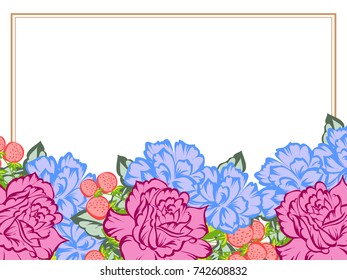 Vintage delicate invitation with flowers for wedding, marriage, bridal, birthday, Valentine's day.
