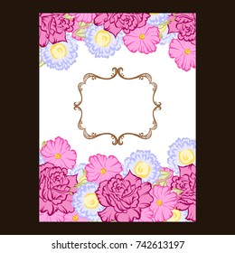 Vintage delicate invitation with flowers for wedding, marriage, bridal, birthday, Valentine's day. Romantic vector illustration.
