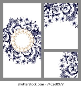 Vintage delicate invitation with flowers for wedding, marriage, bridal, birthday, Valentine's day.
