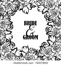 Vintage delicate invitation with flowers for wedding, marriage, bridal, birthday, Valentine's day. 