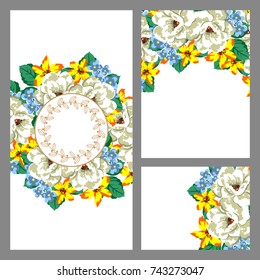 Vintage delicate invitation with flowers for wedding, marriage, bridal, birthday, Valentine's day. 
