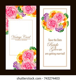 Vintage delicate invitation with flowers for wedding, marriage, bridal, birthday, Valentine's day. 