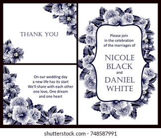 Vintage delicate invitation with flowers for wedding, marriage, bridal, birthday, Valentine's day.