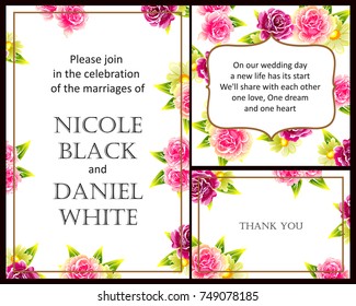 Vintage delicate invitation with flowers for wedding, marriage, bridal, birthday, Valentine's day. 