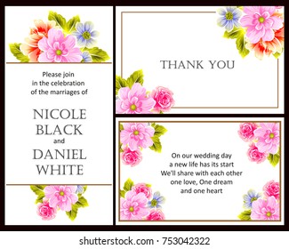 Vintage delicate invitation with flowers for wedding, marriage, bridal, birthday, Valentine's day.