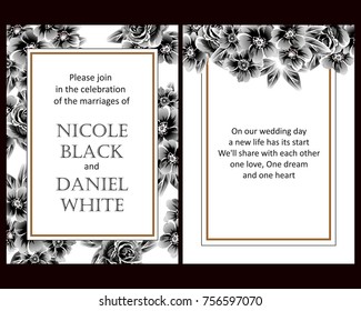 Vintage delicate invitation with flowers for wedding, marriage, bridal, birthday, Valentine's day. Romantic vector illustration.