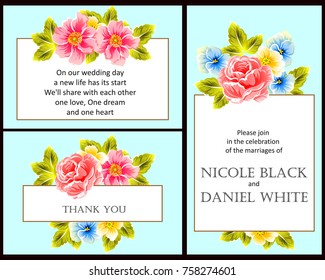 Vintage delicate invitation with flowers for wedding, marriage, bridal, birthday, Valentine's day. Romantic vector illustration.