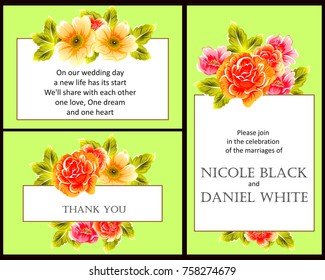 Vintage delicate invitation with flowers for wedding, marriage, bridal, birthday, Valentine's day. Romantic vector illustration.