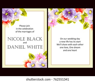Vintage delicate invitation with flowers for wedding, marriage, bridal, birthday, Valentine's day. Romantic vector illustration.