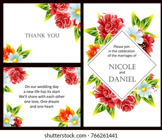 Vintage delicate invitation with flowers for wedding, marriage, bridal, birthday, Valentine's day. Romantic vector illustration.