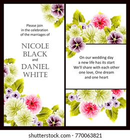 Vintage delicate invitation with flowers for wedding, marriage, bridal, birthday, Valentine's day. Romantic vector illustration.