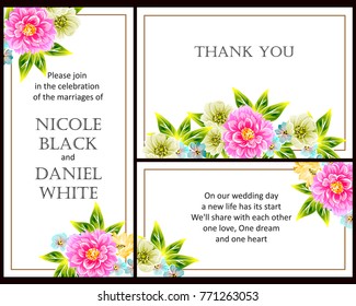 Vintage delicate invitation with flowers for wedding, marriage, bridal, birthday, Valentine's day. Romantic vector illustration.