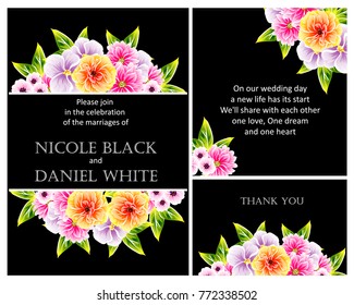 Vintage delicate invitation with flowers for wedding, marriage, bridal, birthday, Valentine's day. 