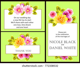 Vintage delicate invitation with flowers for wedding, marriage, bridal, birthday, Valentine's day. 