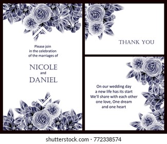 Vintage delicate invitation with flowers for wedding, marriage, bridal, birthday, Valentine's day. 