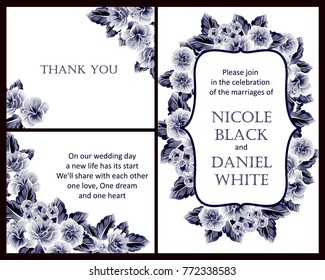 Vintage delicate invitation with flowers for wedding, marriage, bridal, birthday, Valentine's day. 