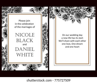 Vintage delicate invitation with flowers for wedding, marriage, bridal, birthday, Valentine's day. Romantic vector illustration.