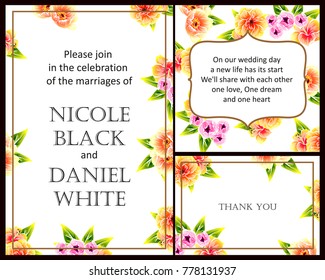 Vintage delicate invitation with flowers for wedding, marriage, bridal, birthday, Valentine's day. Romantic vector illustration.