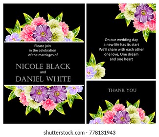 Vintage delicate invitation with flowers for wedding, marriage, bridal, birthday, Valentine's day. Romantic vector illustration.