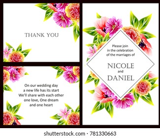 Vintage delicate invitation with flowers for wedding, marriage, bridal, birthday, Valentine's day. Romantic vector illustration.