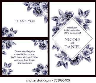 Vintage delicate invitation with flowers for wedding, marriage, bridal, birthday, Valentine's day. Romantic vector illustration.