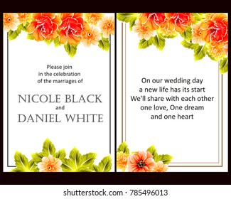 Vintage delicate invitation with flowers for wedding, marriage, bridal, birthday, Valentine's day. Romantic vector illustration.