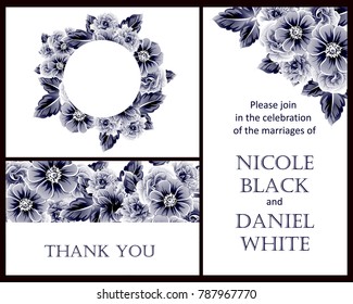 Vintage delicate invitation with flowers for wedding, marriage, bridal, birthday, Valentine's day.