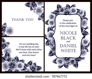 Vintage delicate invitation with flowers for wedding, marriage, bridal, birthday, Valentine's day.