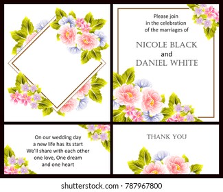 Vintage delicate invitation with flowers for wedding, marriage, bridal, birthday, Valentine's day.