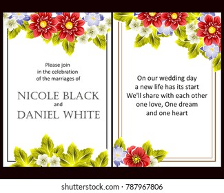 Vintage delicate invitation with flowers for wedding, marriage, bridal, birthday, Valentine's day.
